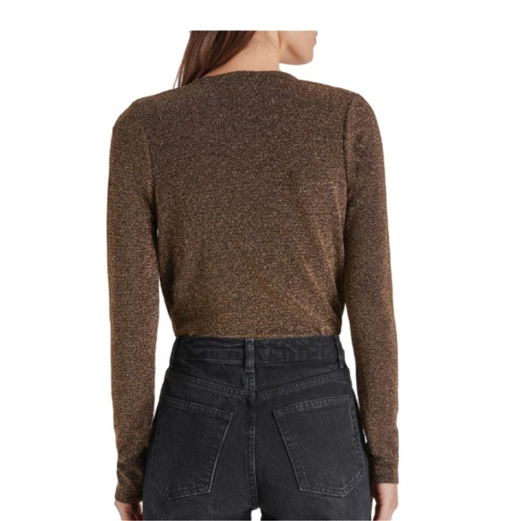 Steve Madden Metallic Knit Long Sleeve Gold Bodysuit NWT Size L - Picture 3 of 13